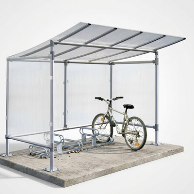 5-space aluminium cycle shelter with polycarbonate roof
