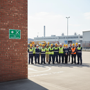 Light Gray Professional Fire Safety Signs - Fire Assembly Point Left Arrow