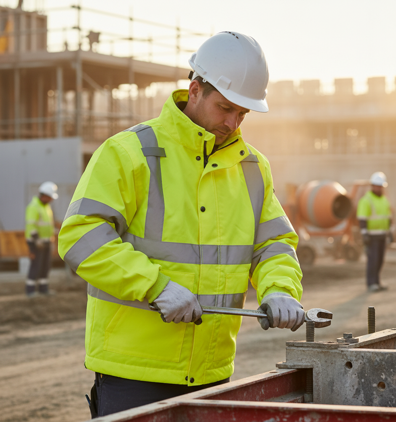 Dark Khaki High-Performance High Visibility Safety Jacket with Removable Sleeves