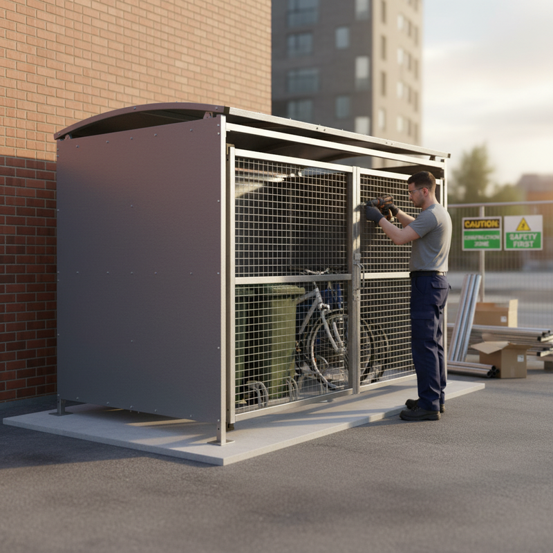 Dim Gray Premium Bin/Cycle Shelter with Mesh Gates - Modular Design 1m to 5m