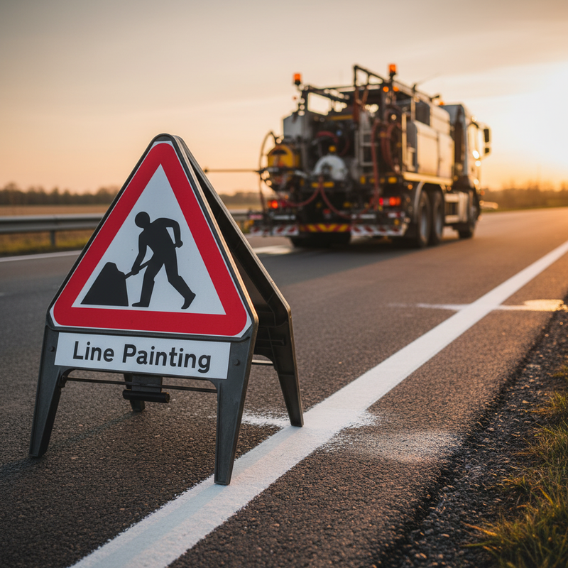 Tan Heavy Duty Men At Work with Line Painting Supplementary Plate 750mm Q-Sign