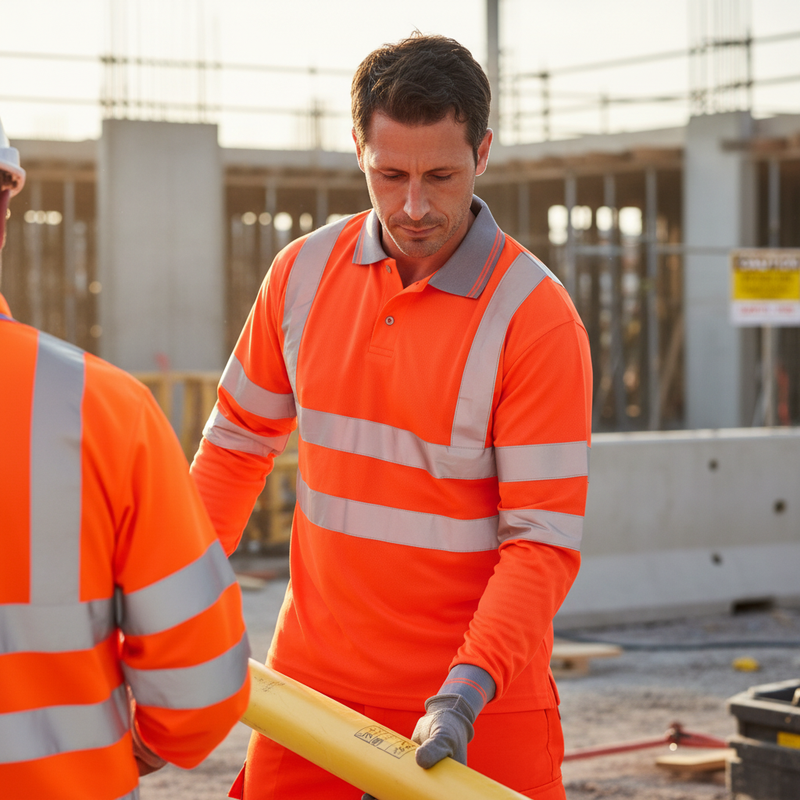 Rosy Brown Long Sleeve High-Visibility Polo Shirt - Red for Safety and Comfort