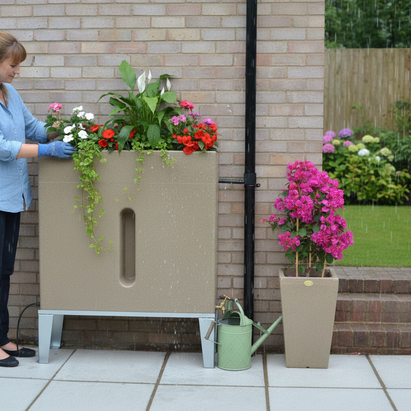 Light Slate Gray Premium Slimline 280 Litre Water Butt Planter with Tap