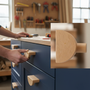 Premium 10 Pack Half Round Beech Wood Handles 75mm for Cabinets and Drawers - Natural Finish, Easy Installation, Comfortable Grip