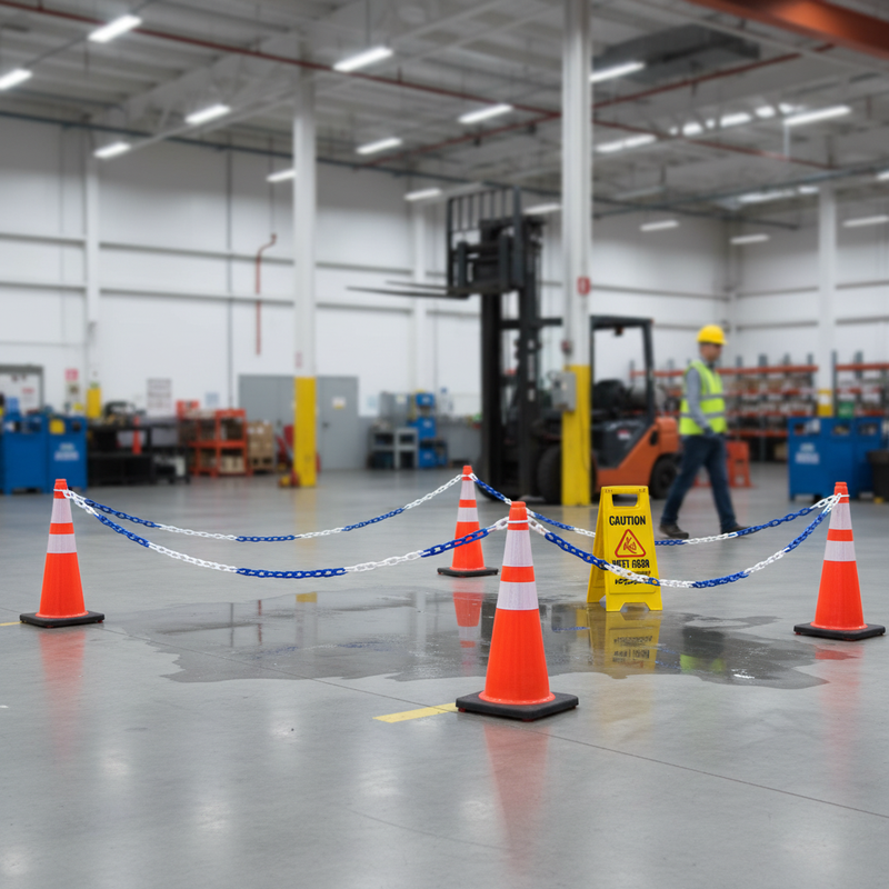 Dark Gray 2.5m Heavy Duty Plastic Cone Chain in Blue & White for Safety