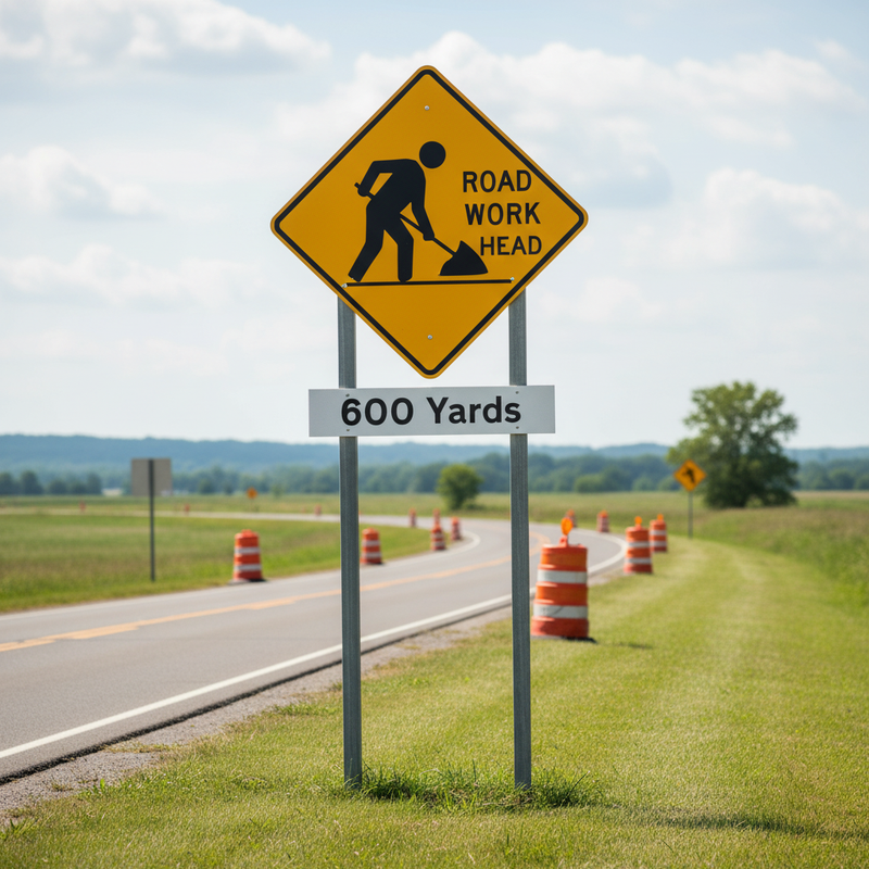 Light Gray 600 Yards Supplementary Plate for Road Works Signage