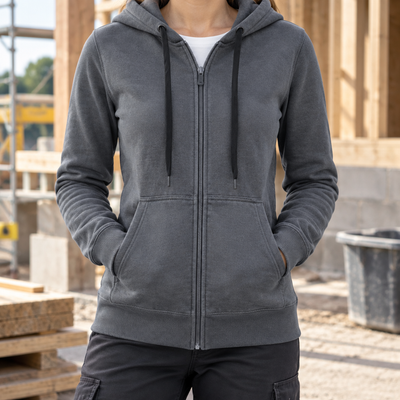 Women's Zip Front Hooded Sweatshirt - Steel Grey