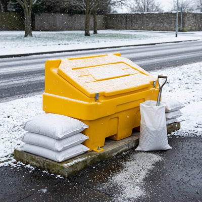 14 cu ft Heavy Duty Grit Bin with 400 kg White Rock Salt