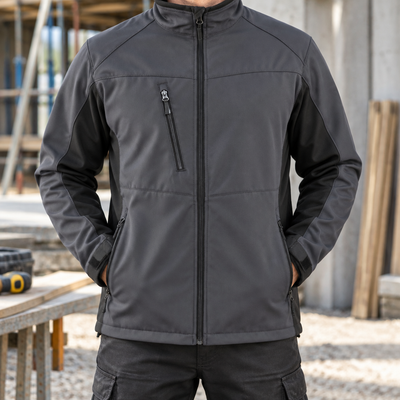 Lightweight Softshell Work Jacket with Stretch Panels - Mid Grey/Black