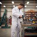 Dim Gray Professional White Boilersuit - Durable Polyester-Cotton Blend with Lay Down Collar