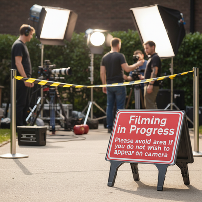 Filming in Progress Sign - Heavy Duty 1050x750mm Safety Sign