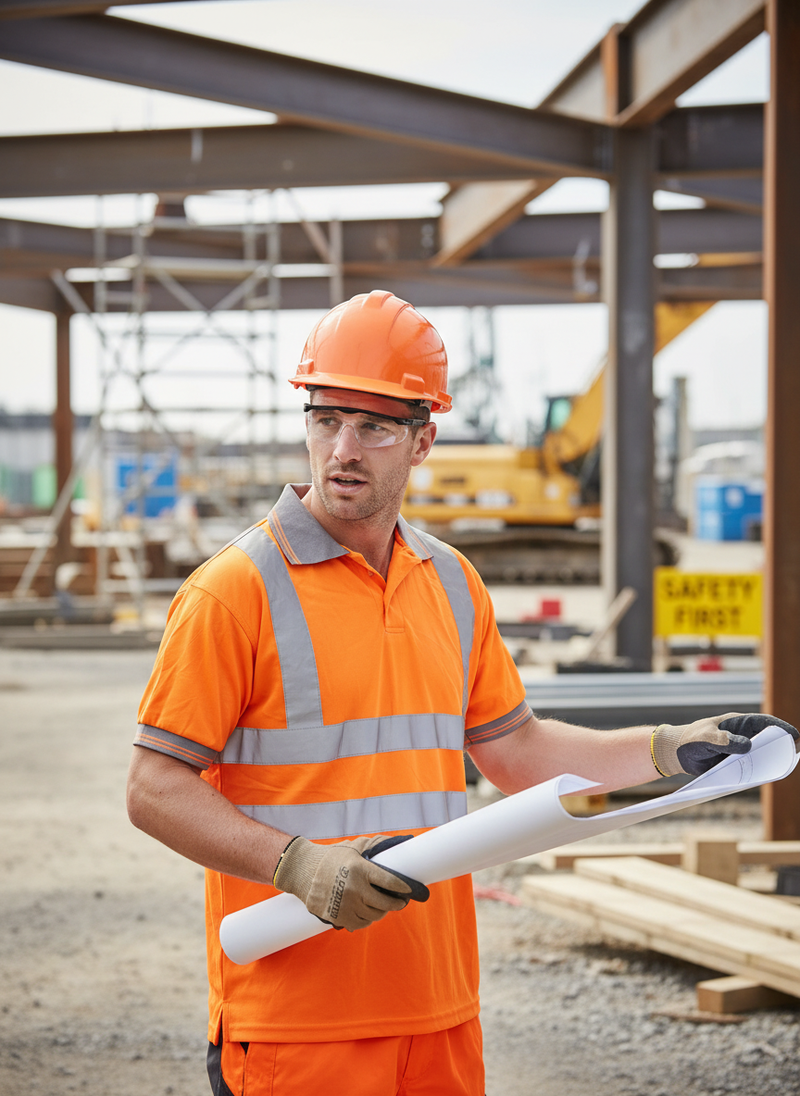 Gray Professional Hi-Visibility Short Sleeved Polo Shirt - Orange