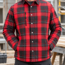 Insulated Cotton and Nylon Work Shirt with Pile Lining - Red/Black (view 2)