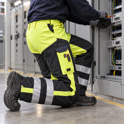 Reinforced Front Hi-Vis Class 1 Work Trousers Yellow/Navy