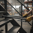 Black Premium Open Steel Stair Treads with Durbar Nosing and Customizable End Plates for Enhanced Safety