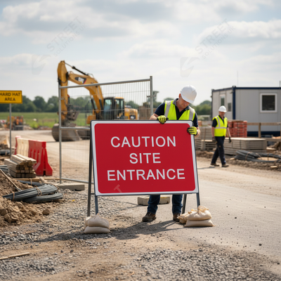 Heavy Duty Caution Site Entrance Metal Sign Face - 1050 x 750mm