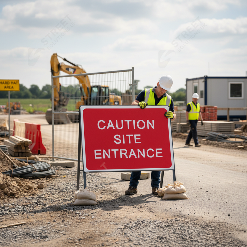 Gray Heavy Duty Caution Site Entrance Metal Sign Face - 1050 x 750mm