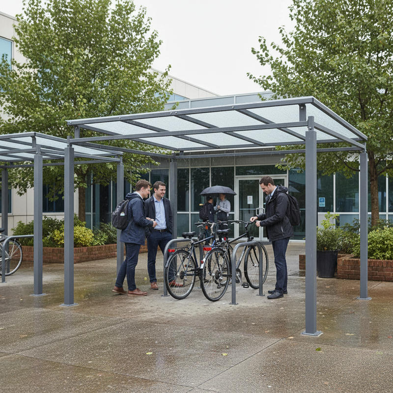 Dim Gray Premium Bike Shelter Walkway Cover with Clear Roof - Extension Bay
