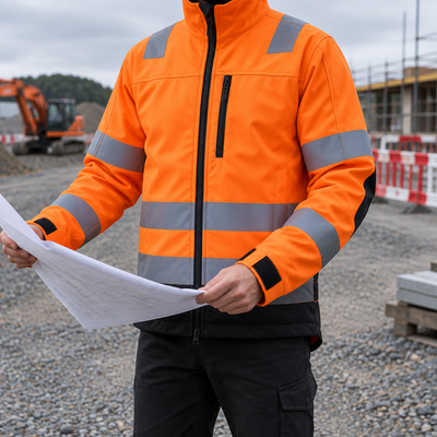 Class 3 High Visibility Softshell Work Jacket - High-Vis Orange/Black