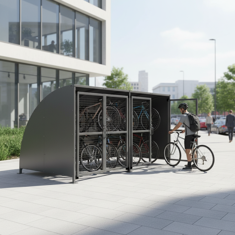 Light Gray Premium Secure Galvanised Steel Cycle Shelter with Mesh Doors