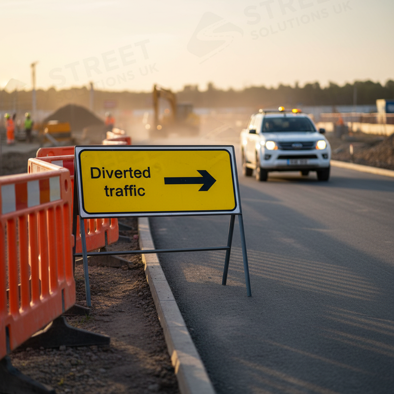 Dark Slate Gray Heavy Duty Diverted Traffic Arrow Right Metal Sign Face - 1050 x 450mm