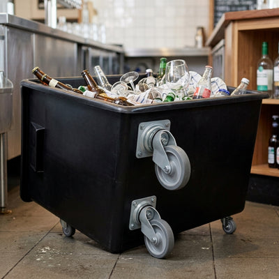 165 litre recycled bar truck with castors, black