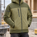Khaki Green Hooded Stretch Softshell Work Coat (view 2)