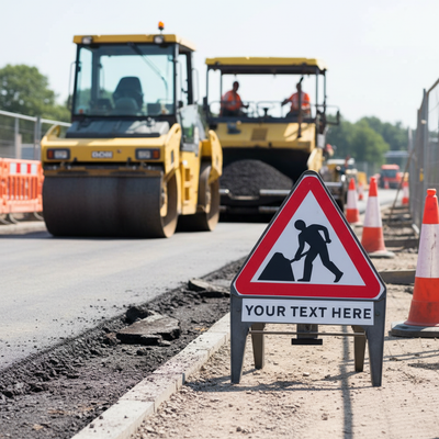 Premium Men At Work Q-Sign with Custom Supplementary Plate 750mm