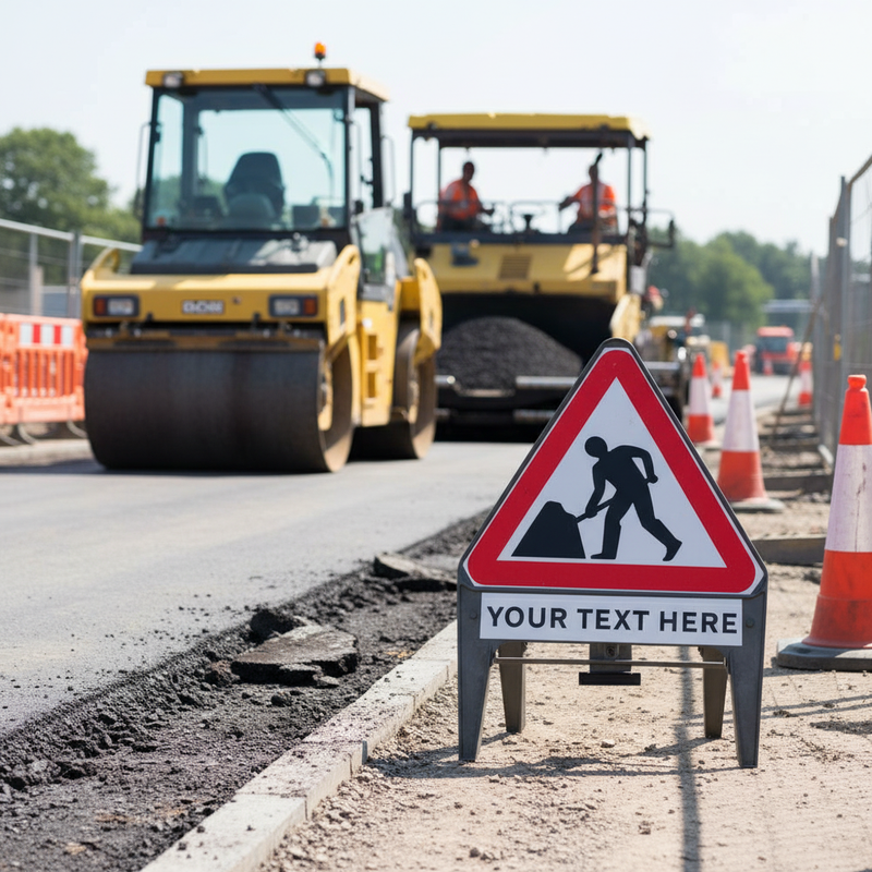 Light Gray Premium Men At Work Q-Sign with Custom Supplementary Plate 750mm