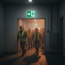 Dark Slate Gray Premium Running Man Left Arrow Fire Safety Sign for Emergency Exits