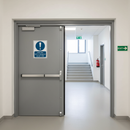 Gray Mandatory Fire Safety Door Signs - Keep Clear Exit for Emergency Escape Route