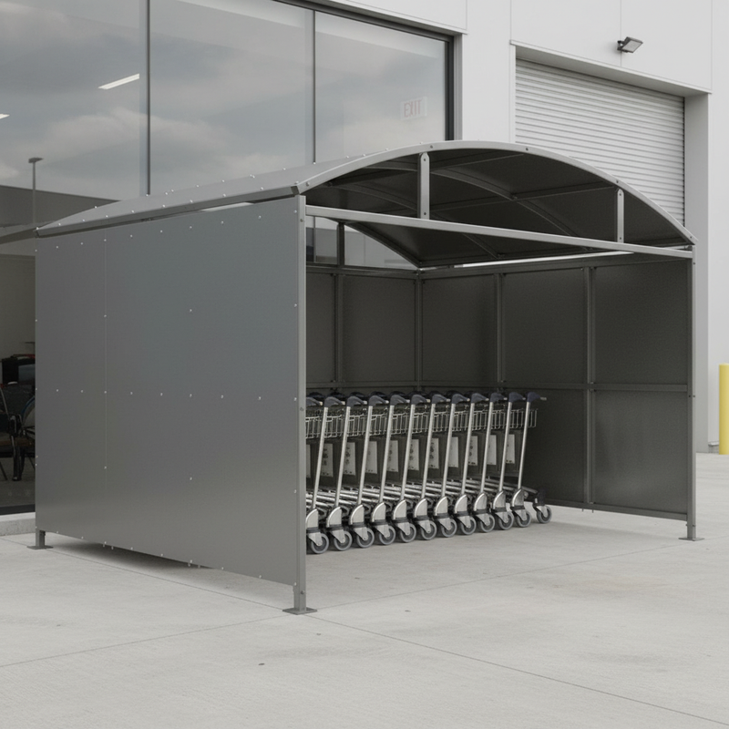 Dark Gray Heavy Duty Waiting-Trolley Shelter with Galvanised Cladding - 1m to 5m Extension Options
