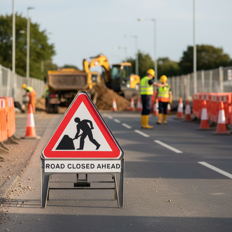 Dim Gray Premium Men At Work Q-Sign with Custom Supplementary Plate 750mm