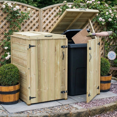 Double Chest Timber Wheelie Bin Store – Redwood 140–360L