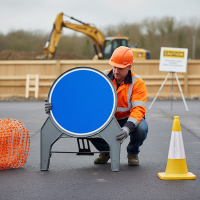 Heavy Duty Circular Q-Sign - 750mm Diameter, Black Base