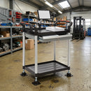 2-shelf utility trolley with steel drawers, 100kg capacity