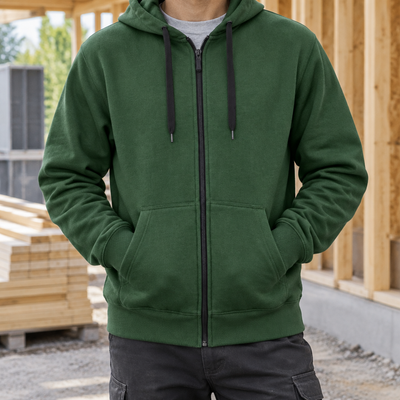 Full Zip Work Hoodie with Kangaroo Pocket - Forest Green