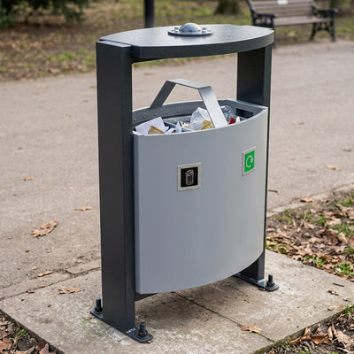 78 litre dual steel litter and recycling bin with hooded top