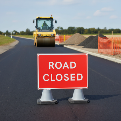 Road Closed Cone Sign - 1050 x 750mm Heavy Duty Traffic Safety Sign