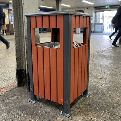 42 Litre Wood Effect Steel Waste Bin with Four Apertures