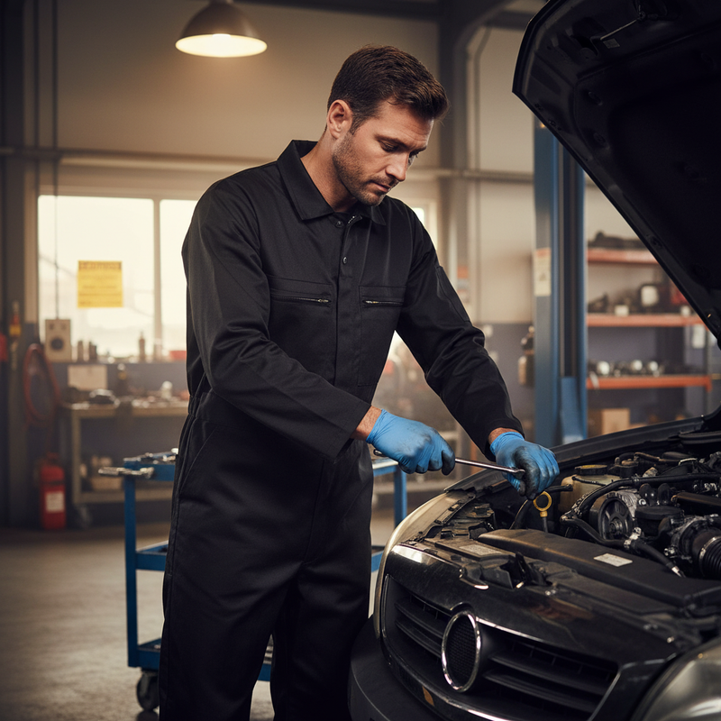 Black Premium Heavyweight Boilersuit with Reinforced Waist and Multiple Pockets