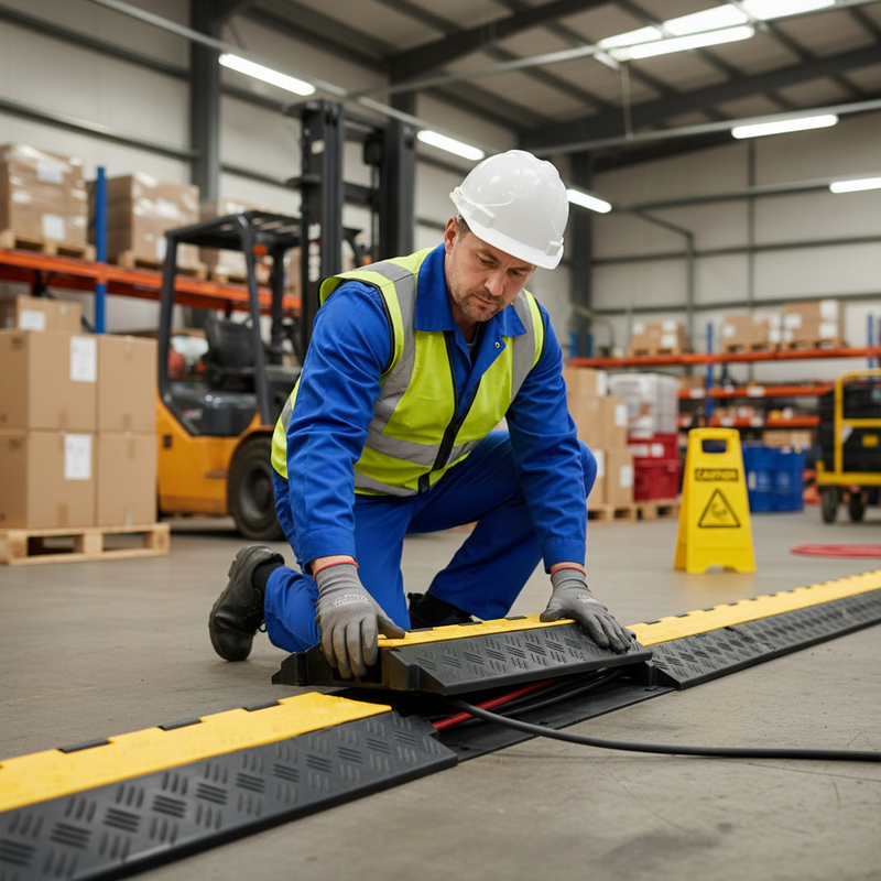 Dim Gray Heavy Duty 2-Channel Cable Protection Ramp for Cables and Hoses