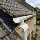 Half Round Aluminium Gutter Outlet 76mm – Marine Grade — RAL 9010 (in use)