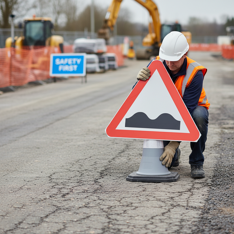 Dark Gray 750mm Triangle Cone Sign for Uneven Road Warning - Single Cone