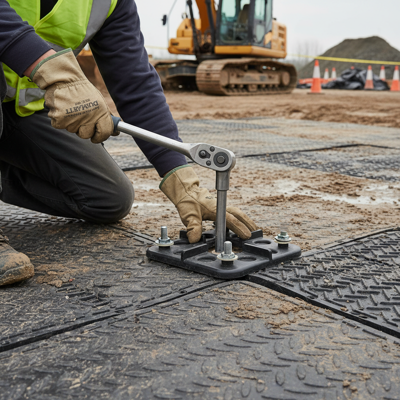 Dim Gray Premium Plastic 4-Way Connectors with Washers & Bolts for Safe Mat Connections