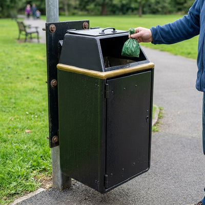 Large capacity dog waste bin with chute system