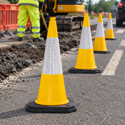 Two-Part Traffic Cone with Reflective Sleeve - 750mm Yellow