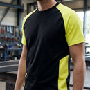 Two-Tone Cotton Work T-Shirt with Raglan Sleeves - Black/Neon Yellow