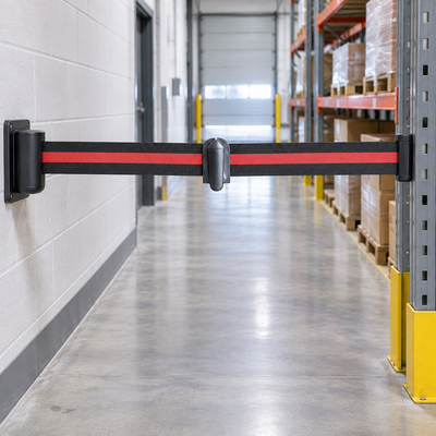 Wall Mounted Belt Barrier Joiner Clip for Wide Area Cordoning - Black