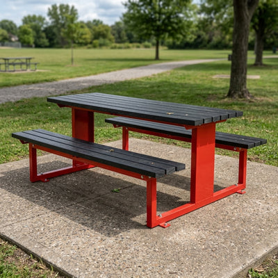 8-seat picnic table with recycled plastic boards and steel frame